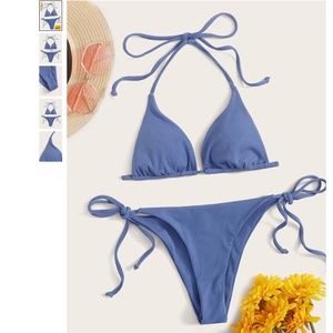 SHEIN Ribbed Triangle Tie Bikini
